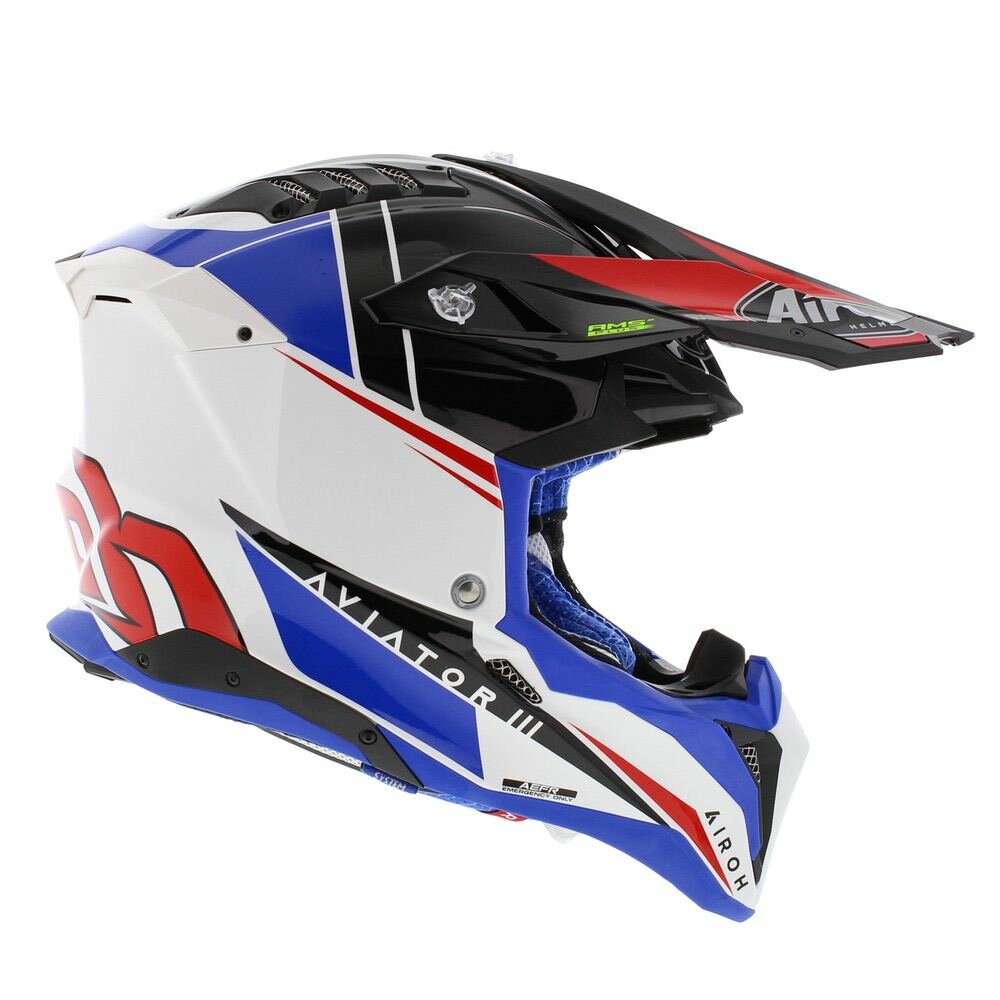 Airoh Helmet Aviator 3 AMS² Push gloss white blue red