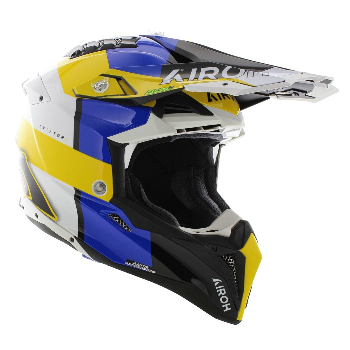 Airoh MX Helmet Aviator 3 AMS² Monarch gloss blue white yellow