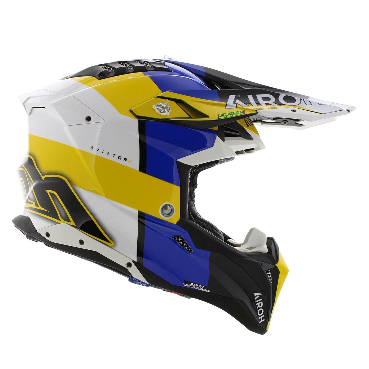 Airoh MX Helmet Aviator 3 AMS² Monarch gloss blue white yellow