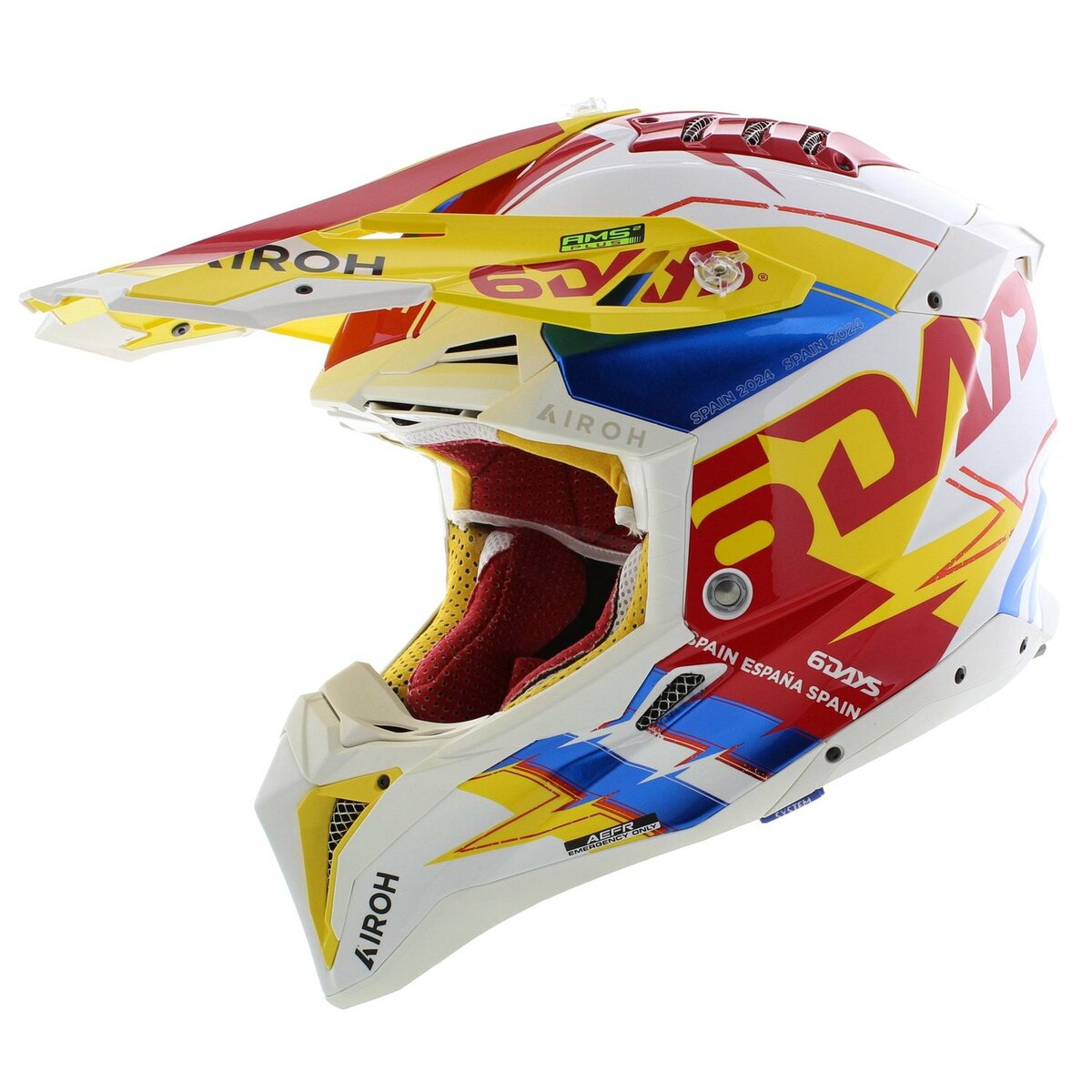 Airoh MX Helmet Aviator 3 AMS² Six Days Spain - Limited Edition - Gloss White Red Yellow