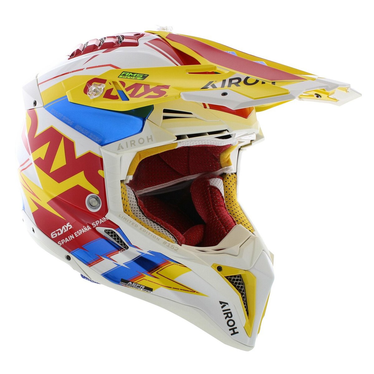 Airoh MX Helmet Aviator 3 AMS² Six Days Spain - Limited Edition - Gloss White Red Yellow