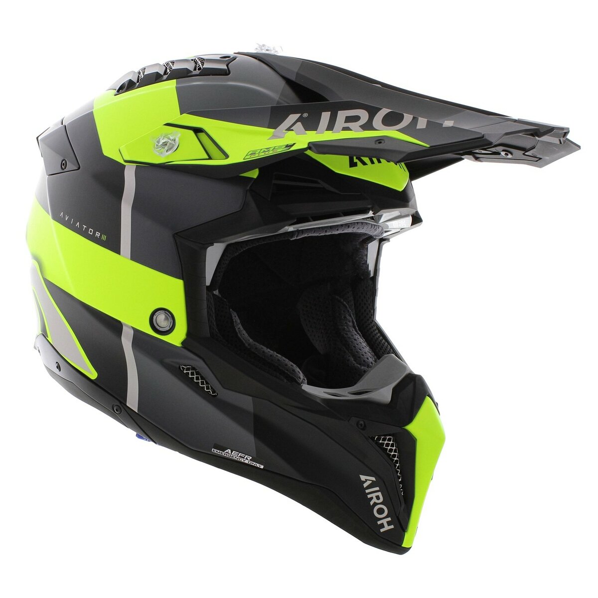 Airoh MX Helmet Aviator 3 AMS² Monarch matt grey black fluo yellow