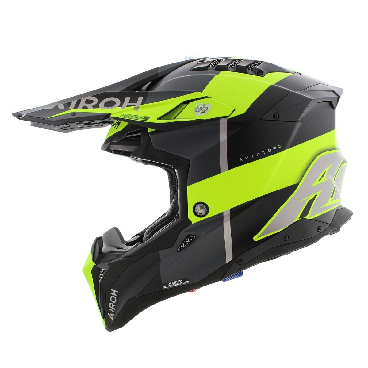 Airoh MX Helmet Aviator 3 AMS² Monarch matt grey black fluo yellow
