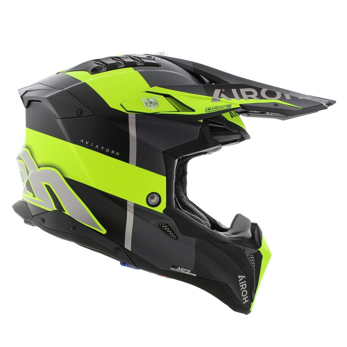 Airoh MX Helmet Aviator 3 AMS² Monarch matt grey black fluo yellow