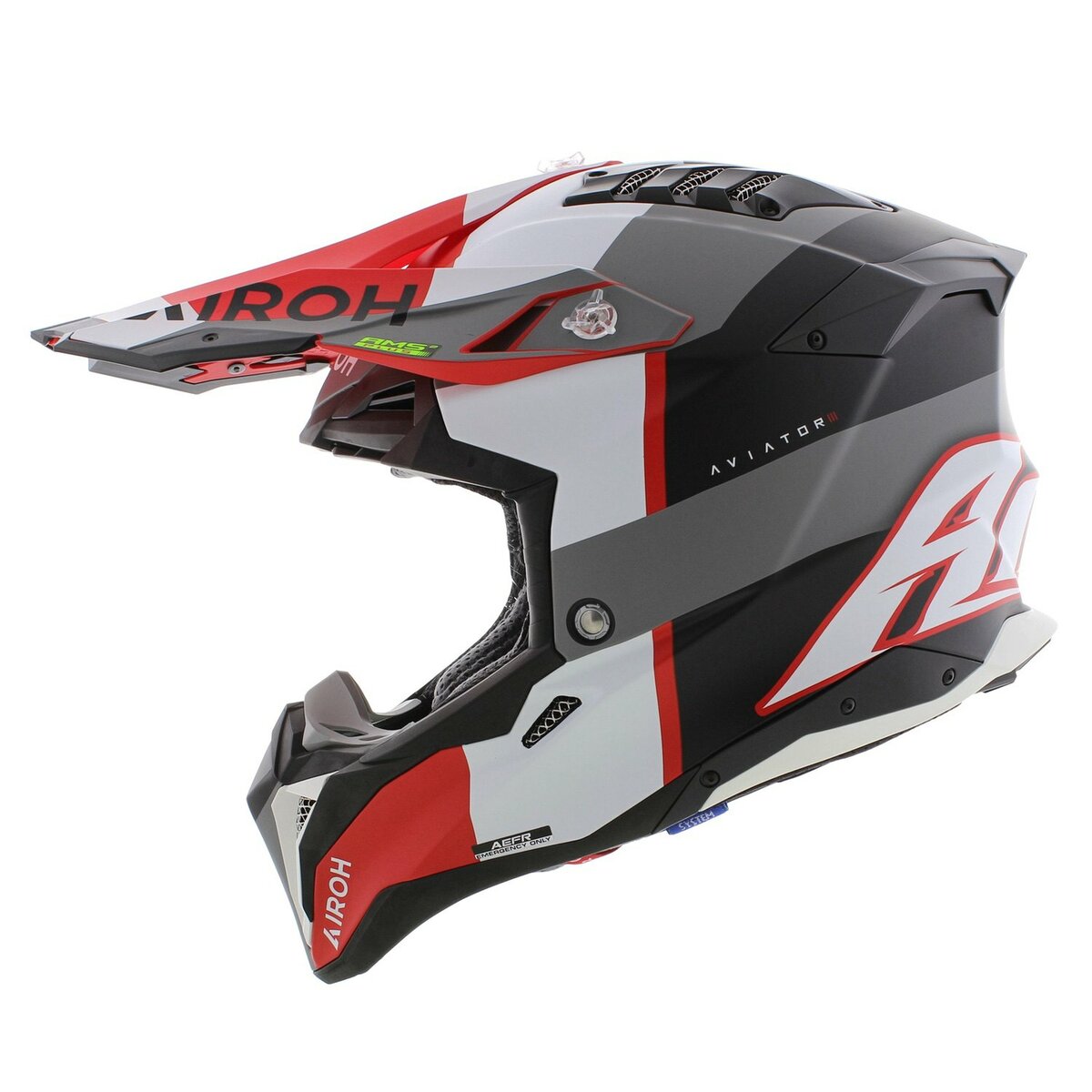 Airoh MX Helmet Aviator 3 AMS² Monarch matt grey white red