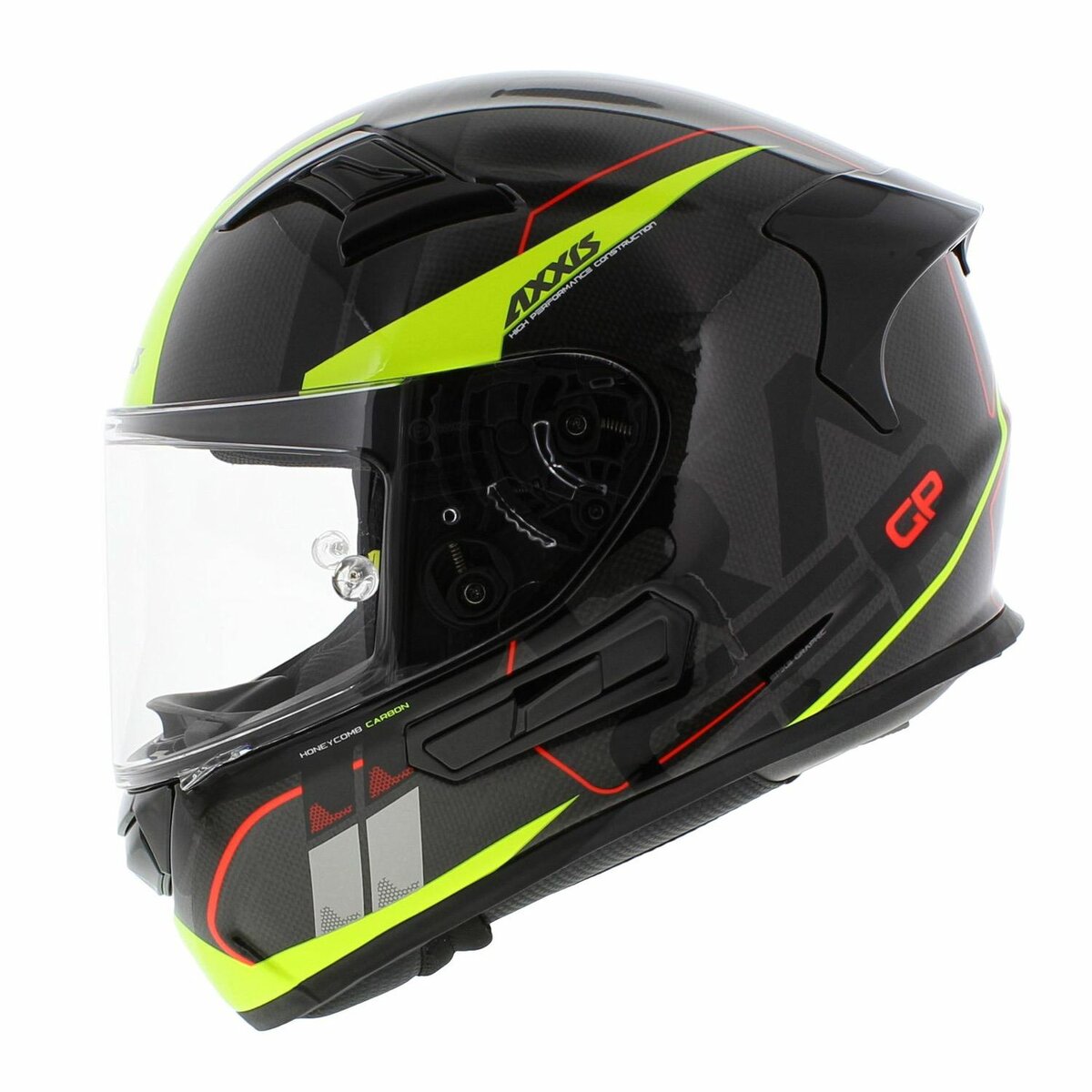 Axxis Racer GP SV Full Face Helmet Carbon Spike A3 - Gloss Black Fluo Yellow