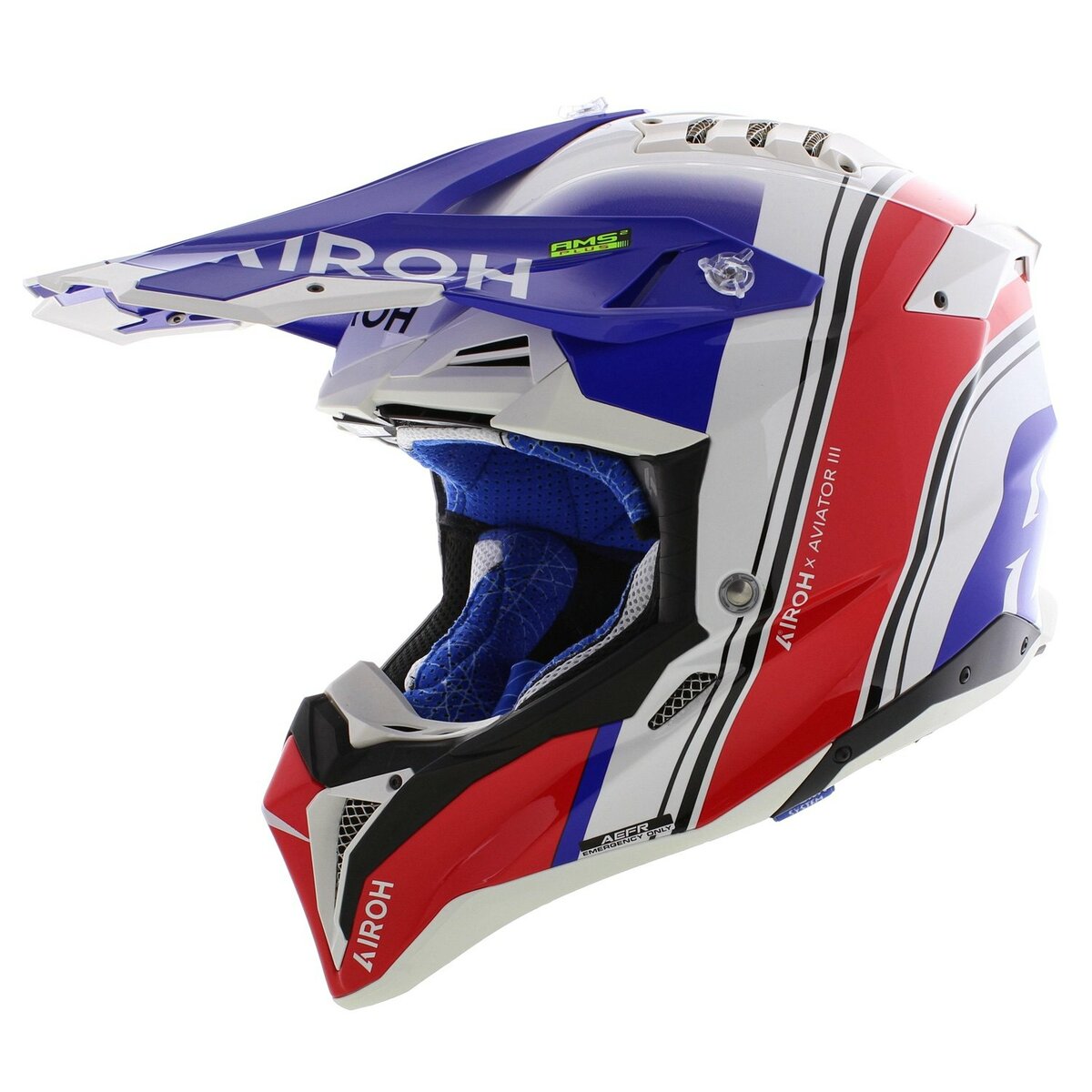 Airoh MX Helmet Aviator 3 AMS² Hima gloss blue white red
