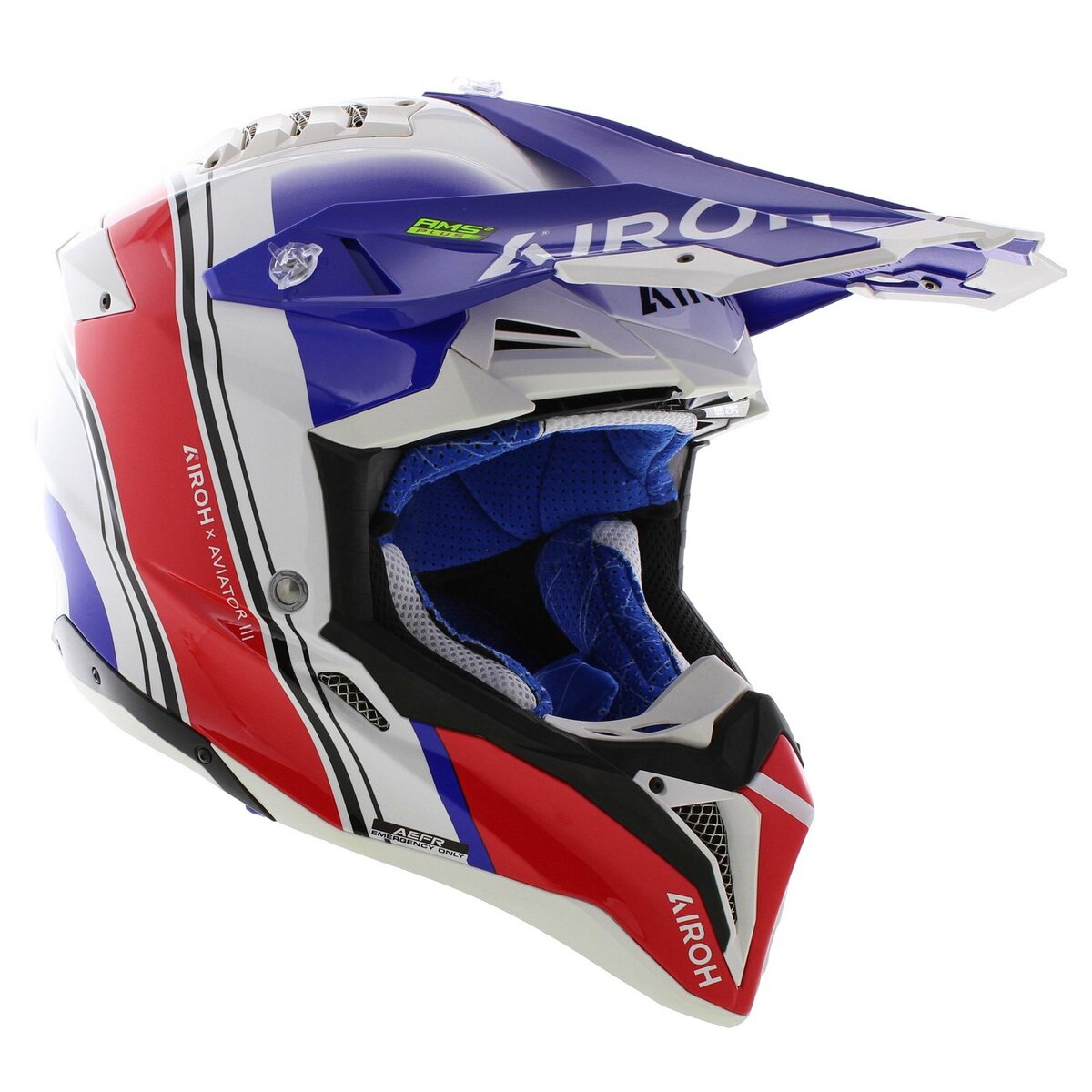 Airoh MX Helmet Aviator 3 AMS² Hima gloss blue white red