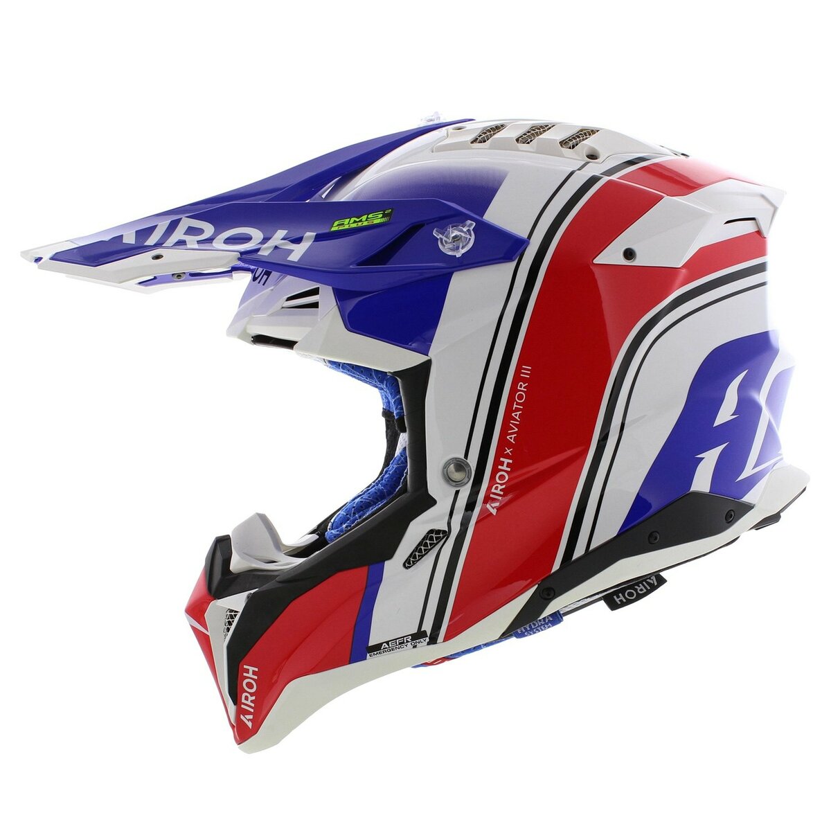 Airoh MX Helmet Aviator 3 AMS² Hima gloss blue white red