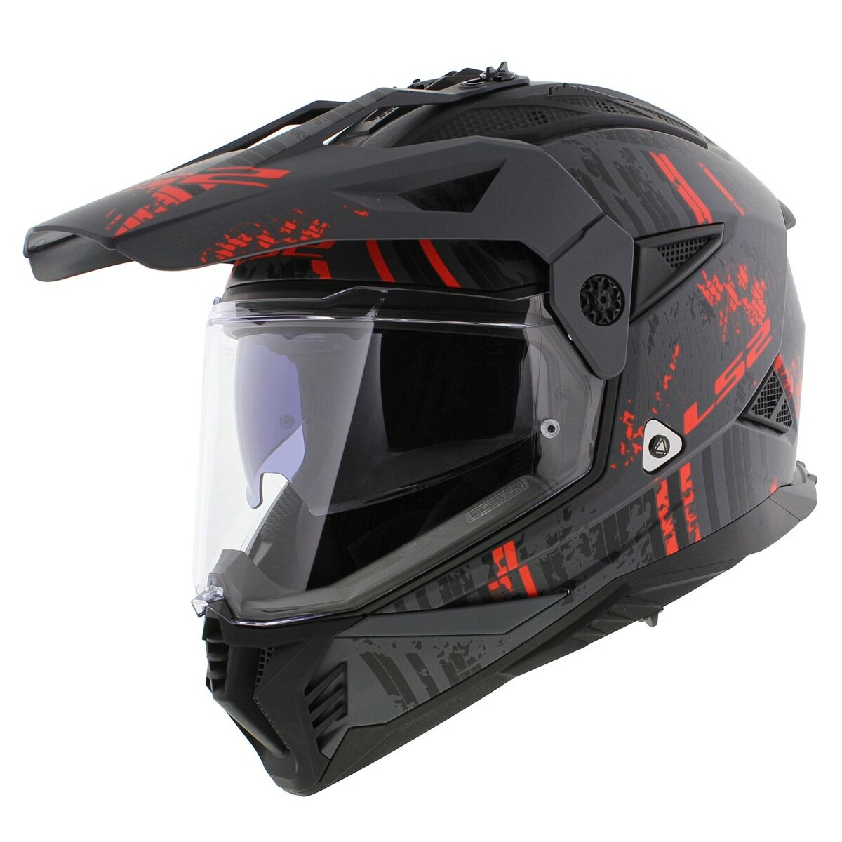 LS2 MX702 Pioneer II adventure helmet Crazy matt grey black red