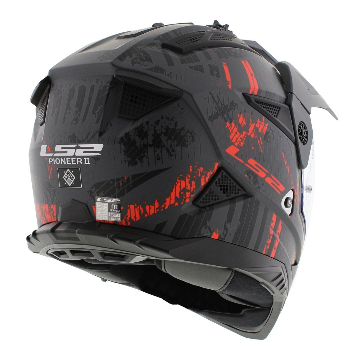LS2 MX702 Pioneer II adventure helmet Crazy matt grey black red