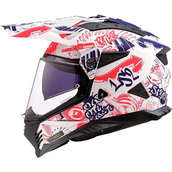 LS2 MX702 Pioneer II adventure helmet Fantasy white red blue