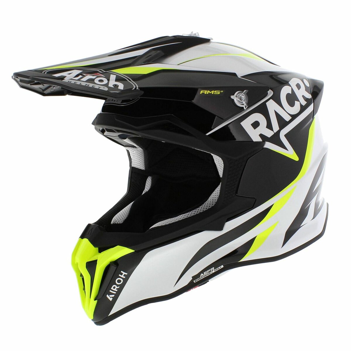 Airoh Strycker MX helmet RACR gloss black white fluo yellow