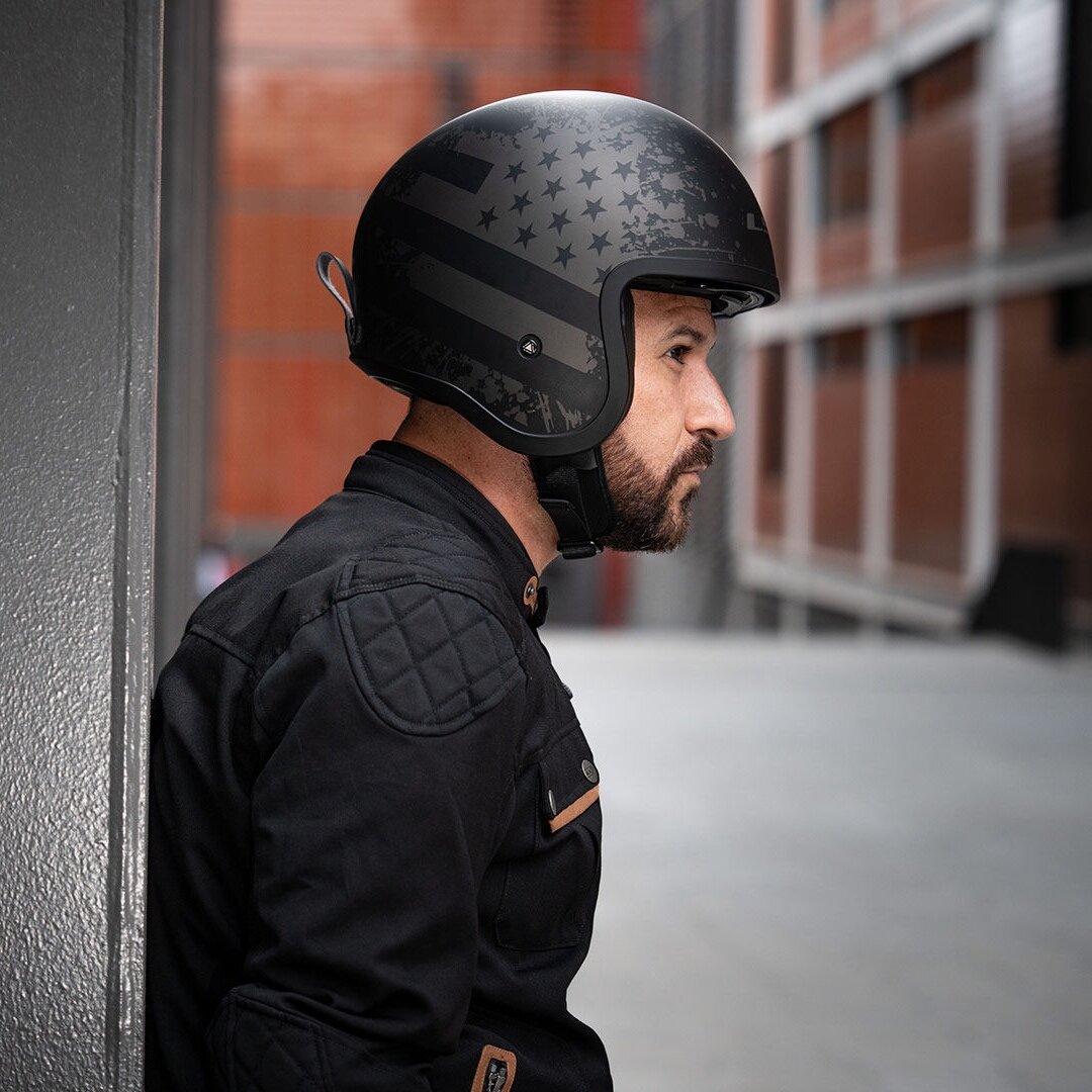 LS2 OF599 Spitfire II Flag matt black titanium - Open Face helmet motorcycle scooter