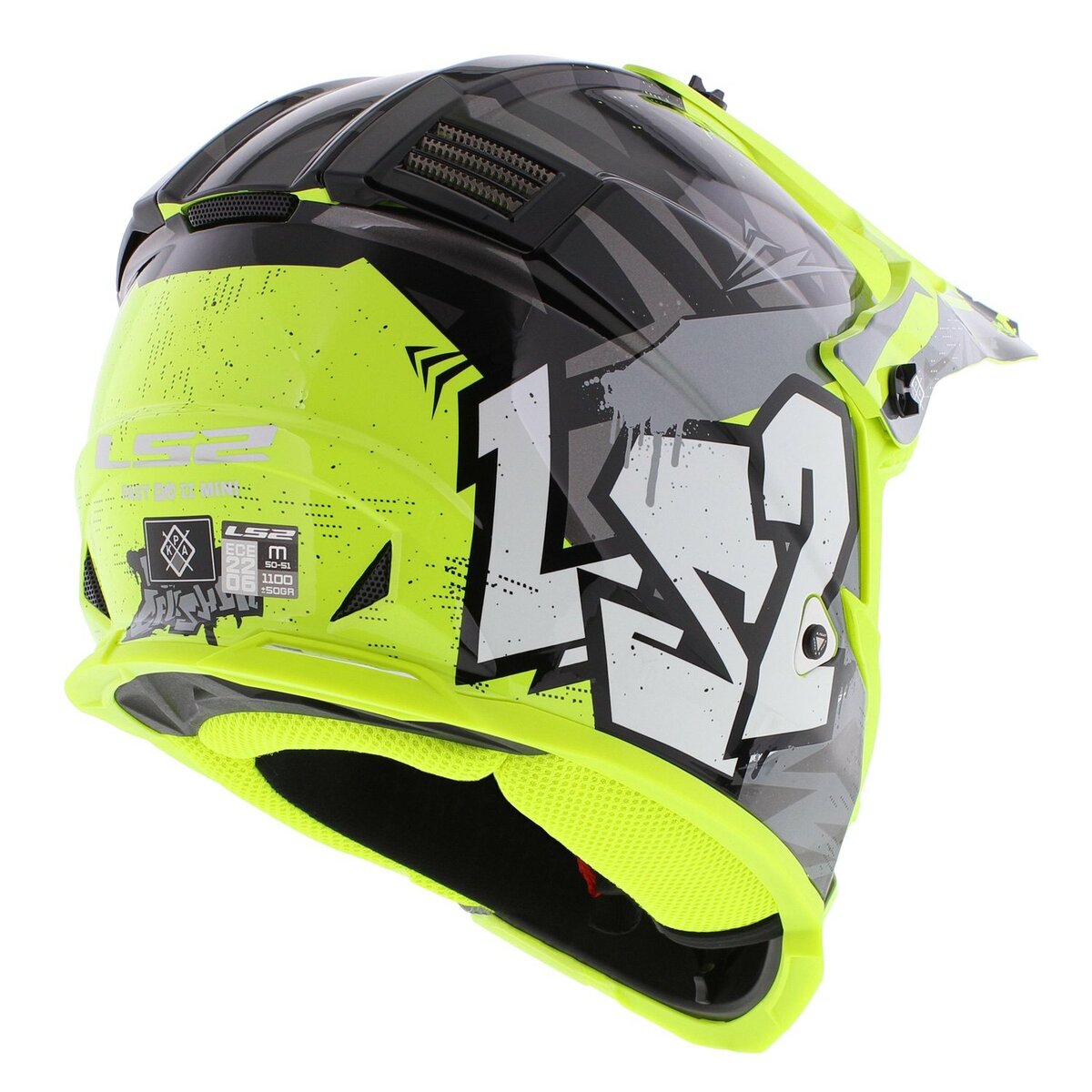LS2 MX437 Fast EVO II mini Crusher gloss black h-v yellow children MX motorcycle helmet