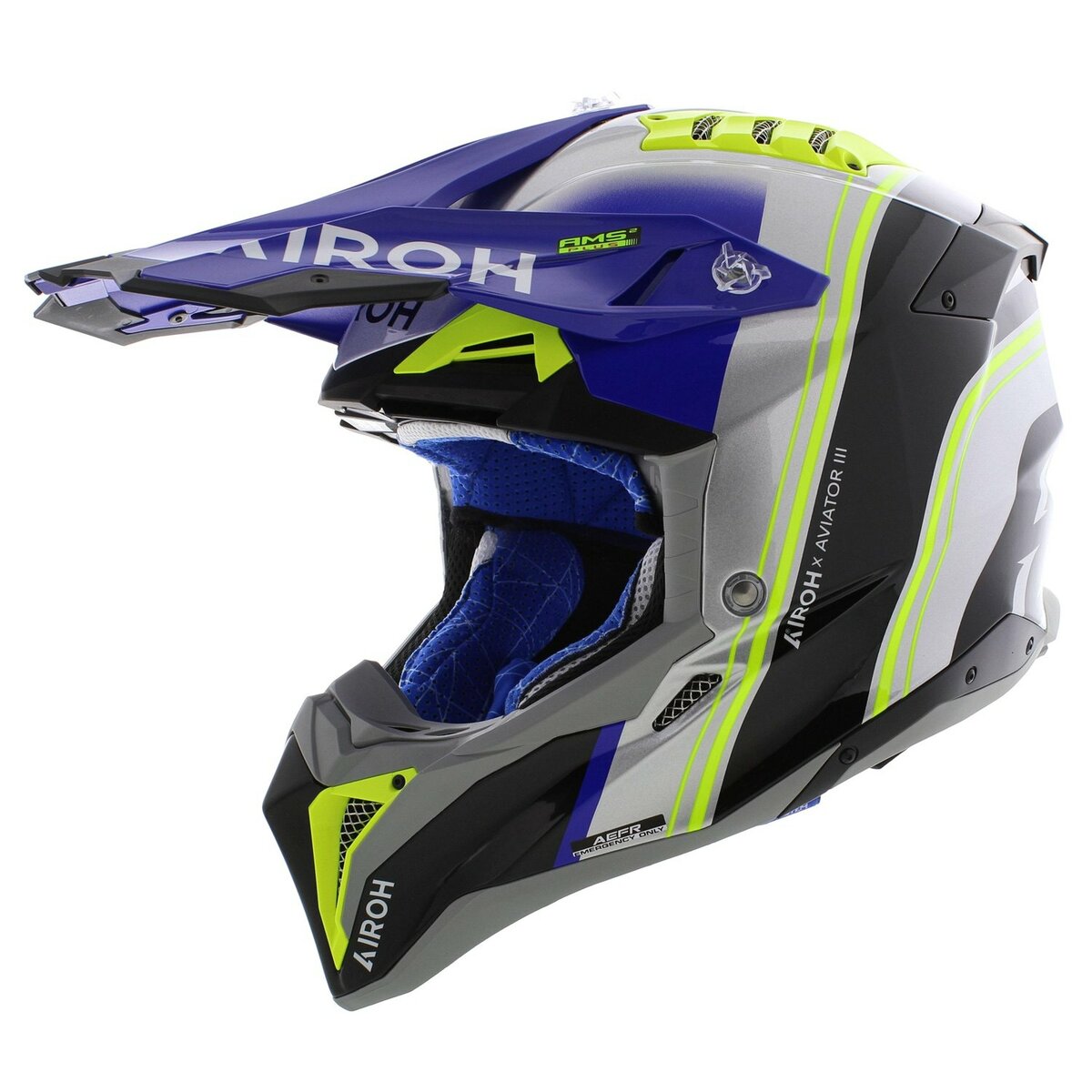 Airoh MX Helmet Aviator 3 AMS² Hima gloss blue grey black