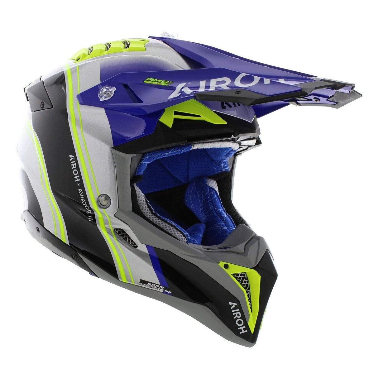 Airoh MX Helmet Aviator 3 AMS² Hima gloss blue grey black