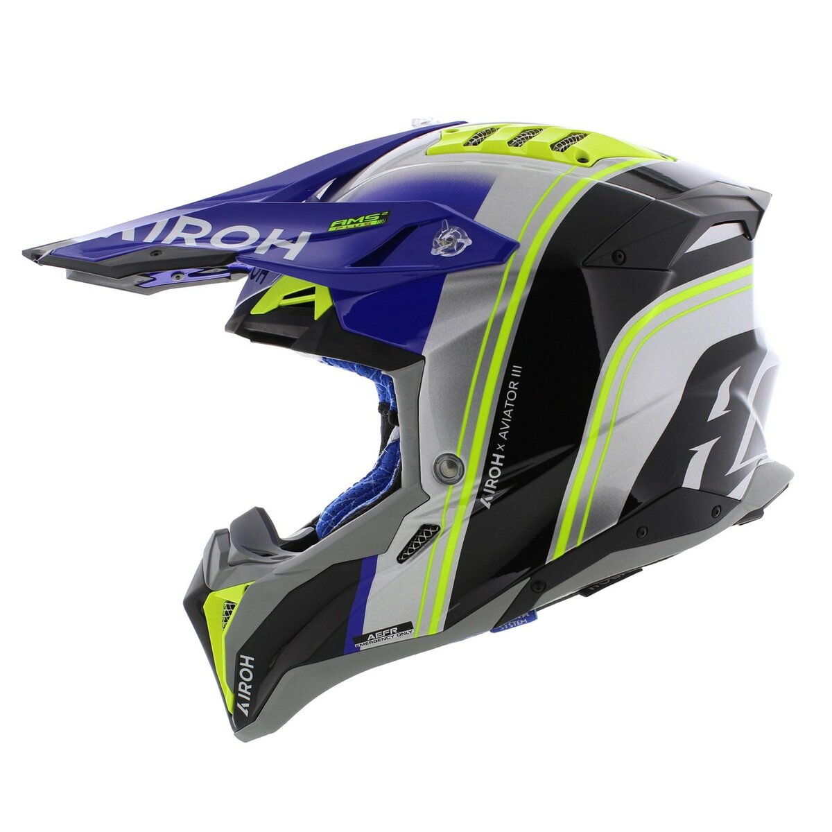 Airoh MX Helmet Aviator 3 AMS² Hima gloss blue grey black