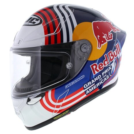 HJC RPHA 1 Red Bull Austin GP Motorcycle Helmet - White Blue Red